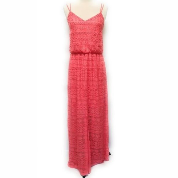 Vince Camuto Coral Crochet Layered Blouson Maxi Dress with Illusion Hem Size 6 - Picture 5 of 7